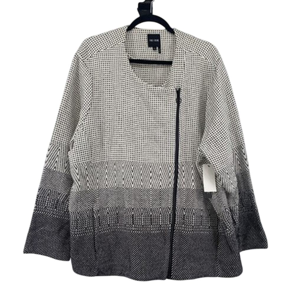 NIC+ZOE NWT Moto Jacket Women 2X Black White Geometric Asymmetrical Zip Knit